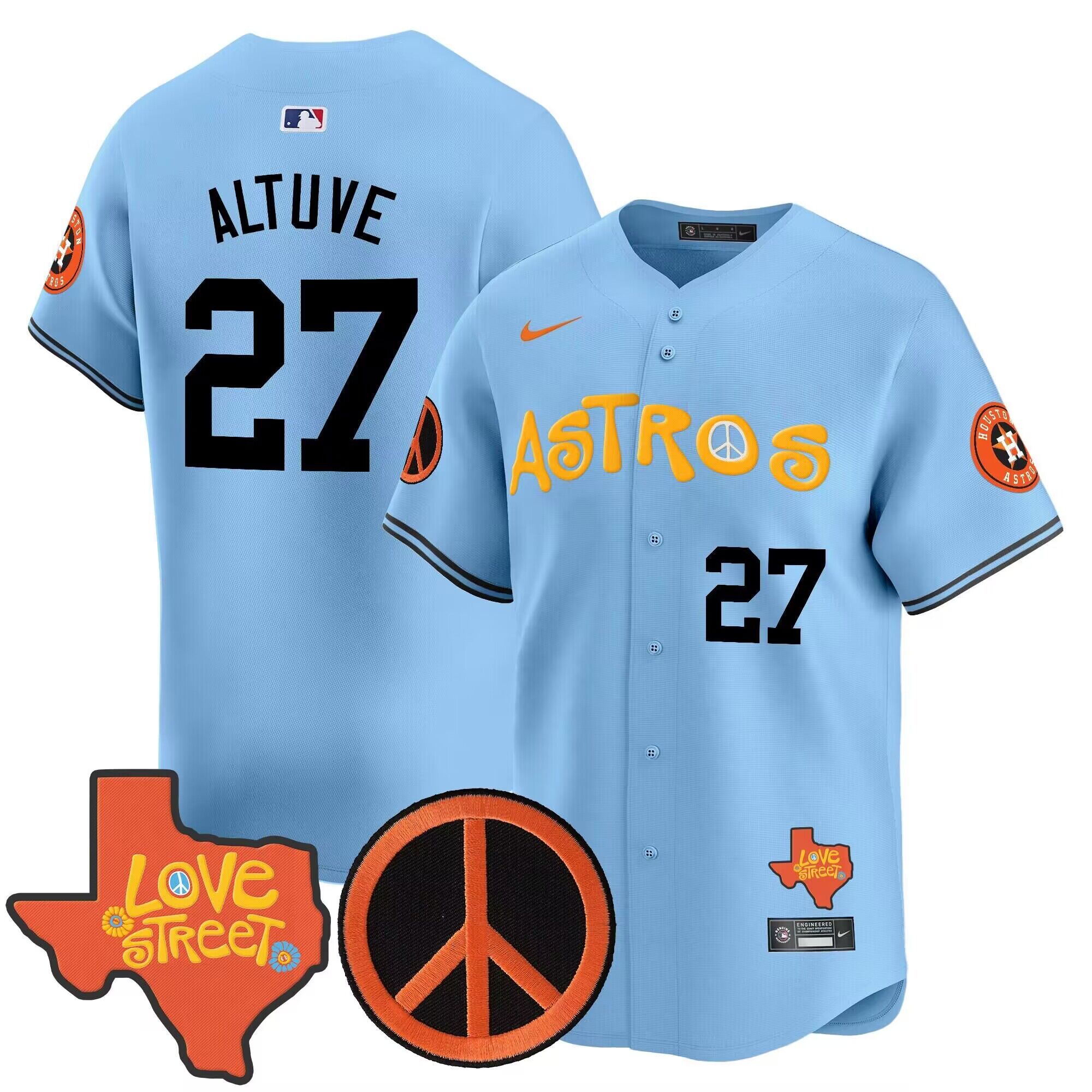 Men 2024 MLB Houston Astros #27 Altuve blue stitched jerseys->customized mlb jersey->Custom Jersey